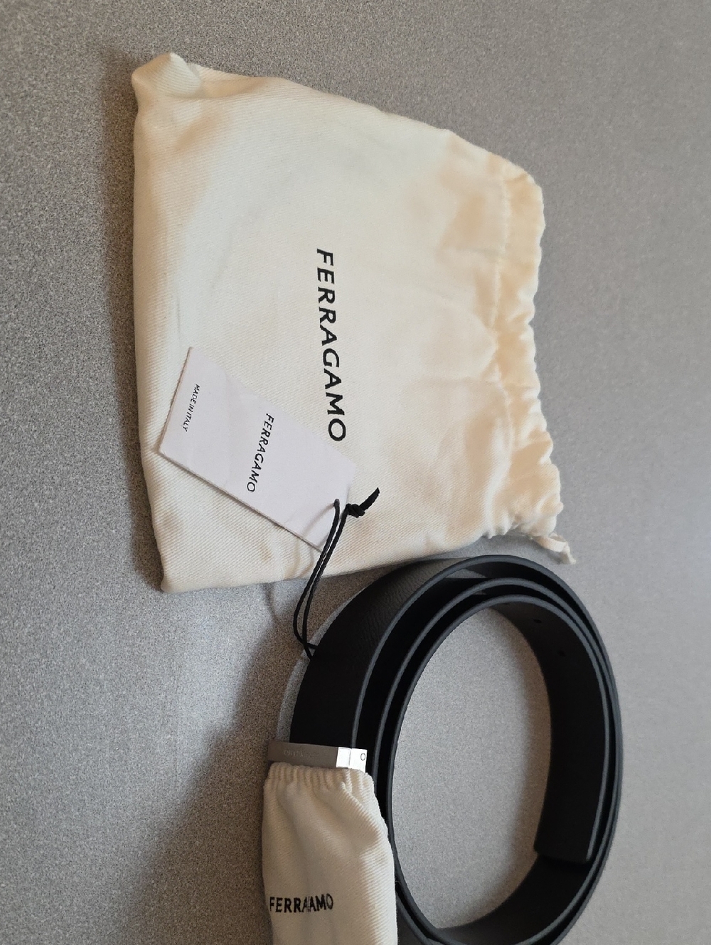 Salvatore Ferragamo Black Leather Belt with White Dust Bag and Tag